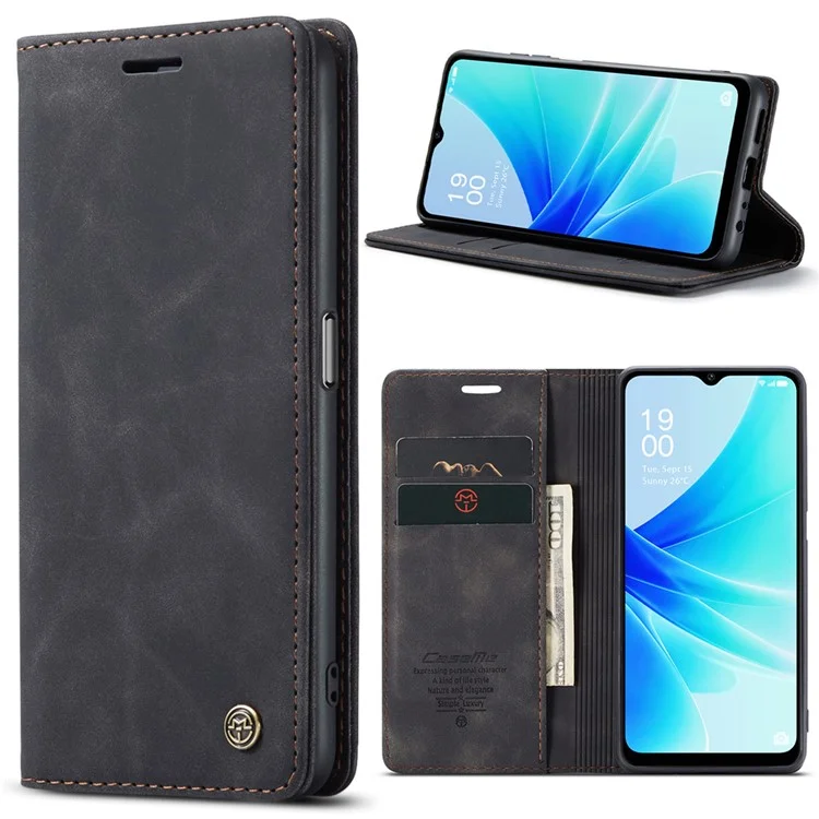 CASEME 013 Series Leather Case for Oppo A57 4G / A57s 4G / A57e 4G / A77 4G / A77s 4G / OnePlus Nord N20 SE 4G Wallet Stand Phone Cover - Black-Cellmalls