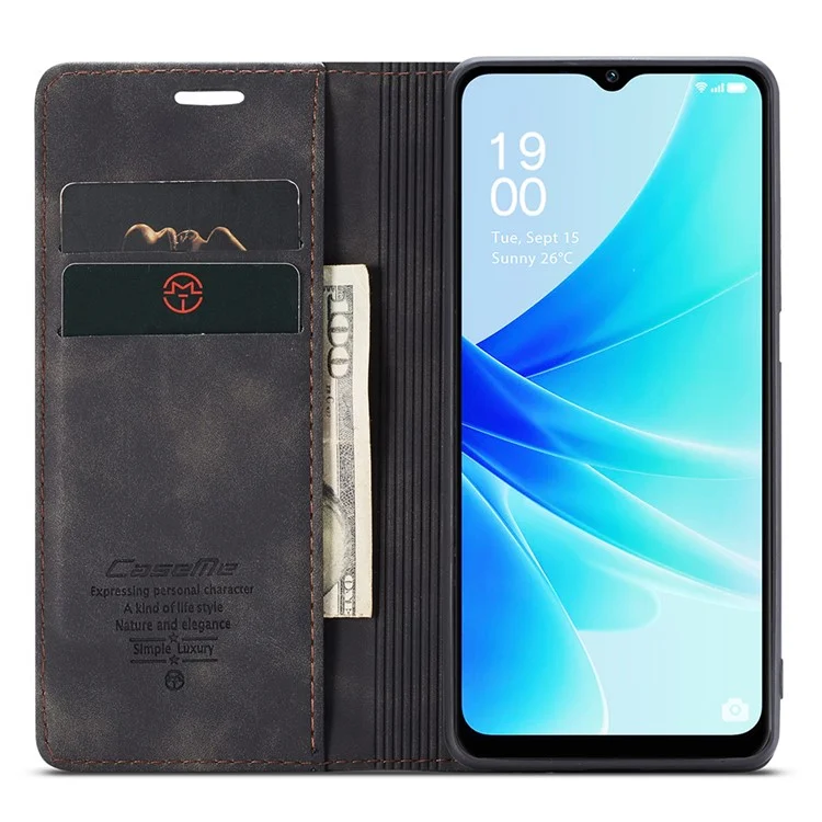 CASEME 013 Series Leather Case for Oppo A57 4G / A57s 4G / A57e 4G / A77 4G / A77s 4G / OnePlus Nord N20 SE 4G Wallet Stand Phone Cover - Black-Cellmalls