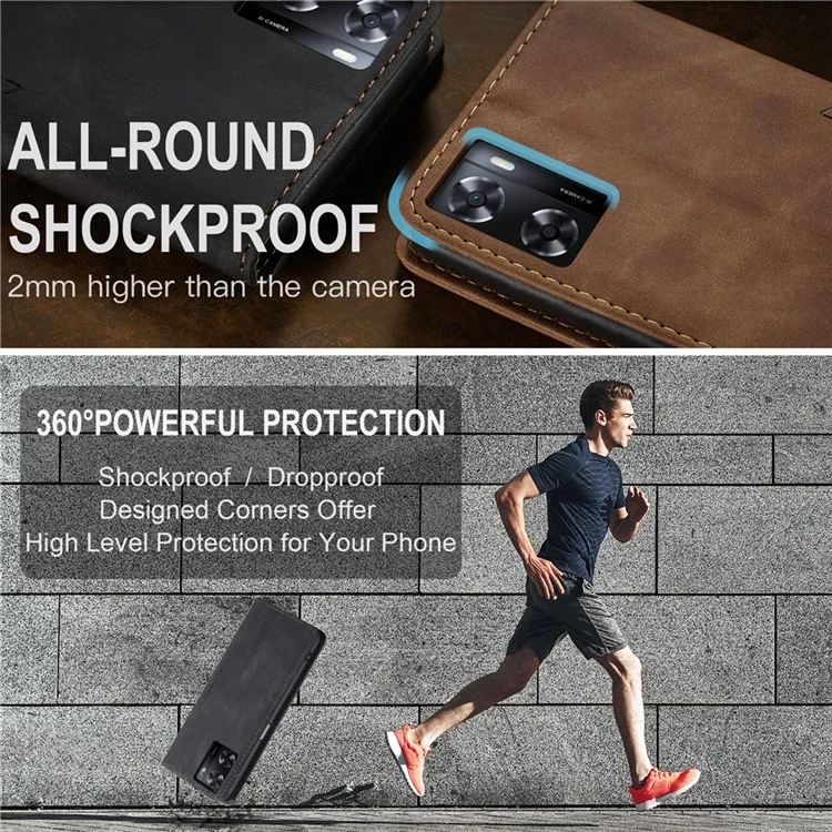 CASEME 013 Series Leather Case for Oppo A57 4G / A57s 4G / A57e 4G / A77 4G / A77s 4G / OnePlus Nord N20 SE 4G Wallet Stand Phone Cover - Black-Cellmalls