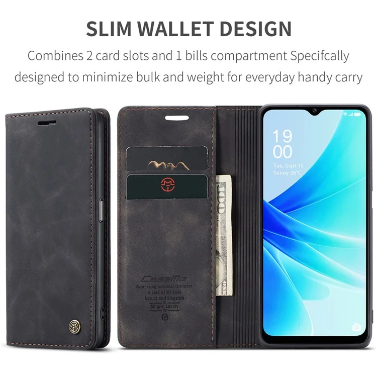 CASEME 013 Series Leather Case for Oppo A57 4G / A57s 4G / A57e 4G / A77 4G / A77s 4G / OnePlus Nord N20 SE 4G Wallet Stand Phone Cover - Black-Cellmalls