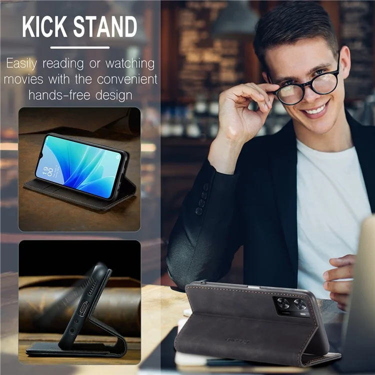 CASEME 013 Series Leather Case for Oppo A57 4G / A57s 4G / A57e 4G / A77 4G / A77s 4G / OnePlus Nord N20 SE 4G Wallet Stand Phone Cover - Black-Cellmalls