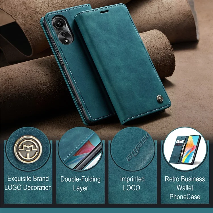 CASEME 013 Series For Oppo A78 4G Case PU Leather Stand Magnetic Closure Phone Cover - Blue-Cellmalls