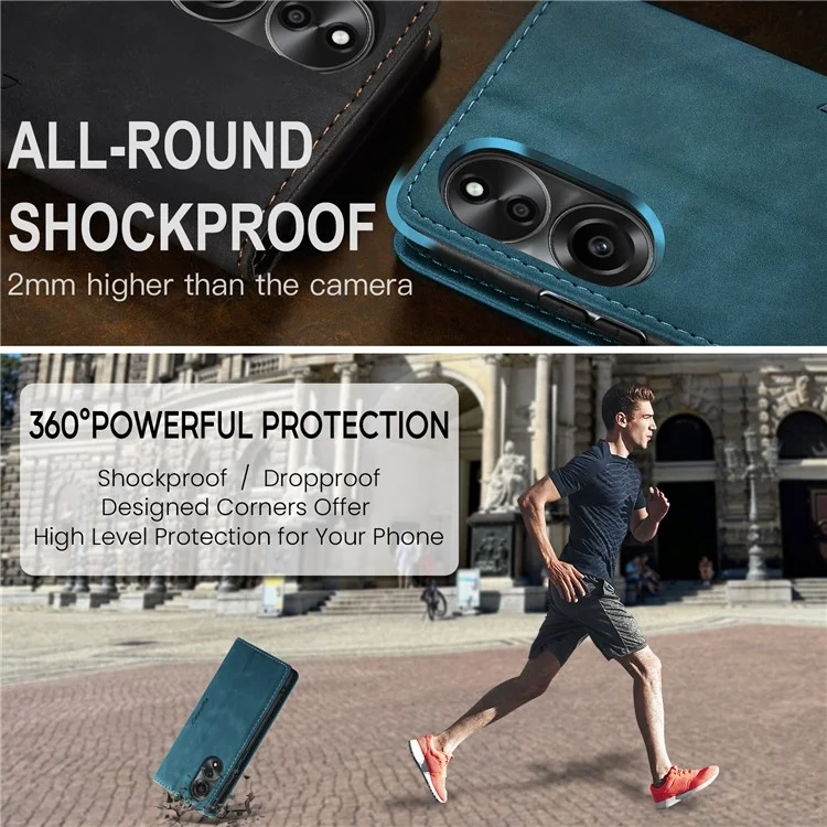 CASEME 013 Series For Oppo A78 4G Case PU Leather Stand Magnetic Closure Phone Cover - Blue-Cellmalls