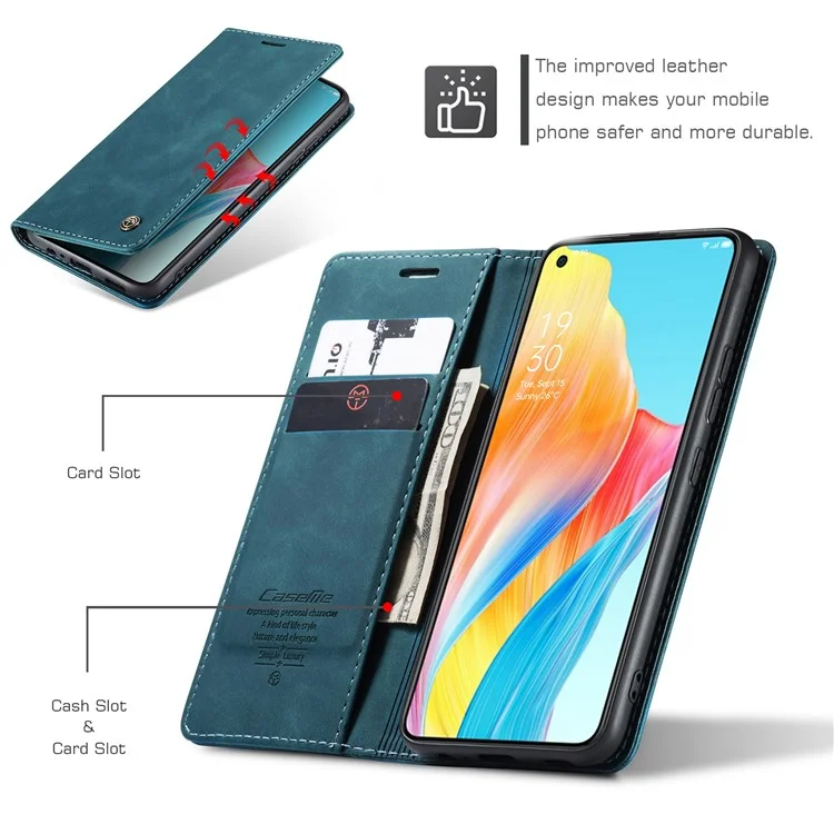 CASEME 013 Series For Oppo A78 4G Case PU Leather Stand Magnetic Closure Phone Cover - Blue-Cellmalls