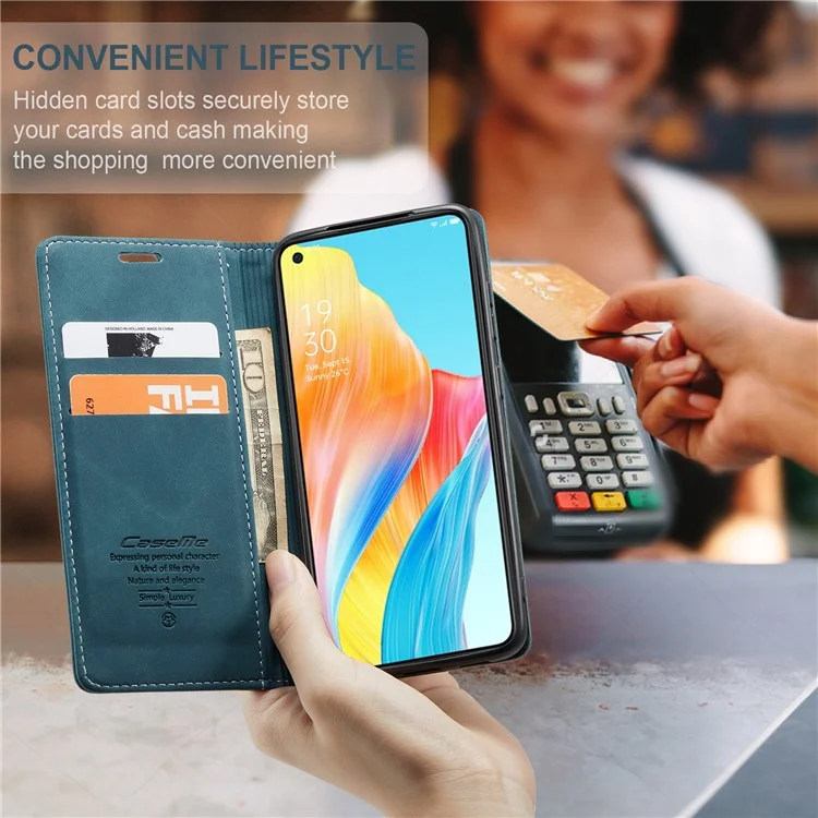 CASEME 013 Series For Oppo A78 4G Case PU Leather Stand Magnetic Closure Phone Cover - Blue-Cellmalls
