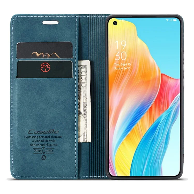 CASEME 013 Series For Oppo A78 4G Case PU Leather Stand Magnetic Closure Phone Cover - Blue-Cellmalls
