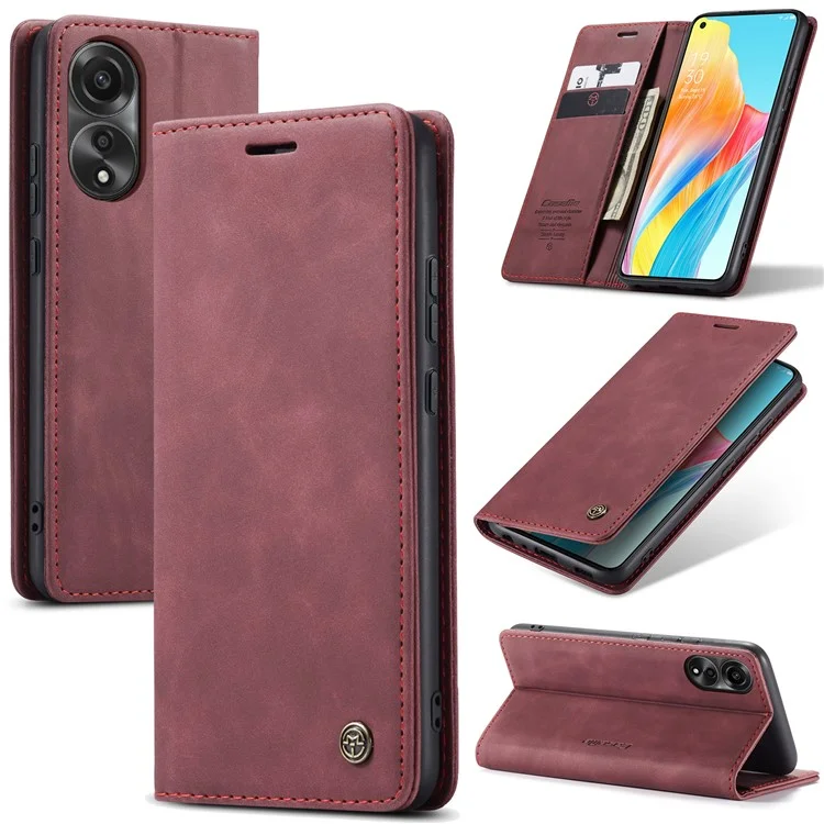 CASEME 013 Series For Oppo A78 4G Case PU Leather Stand Magnetic Closure Phone Cover - Blue-Cellmalls