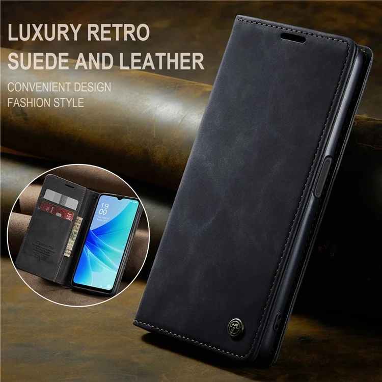 CASEME 013 Series Leather Case for Oppo A57 4G / A57s 4G / A57e 4G / A77 4G / A77s 4G / OnePlus Nord N20 SE 4G Wallet Stand Phone Cover - Black-Cellmalls