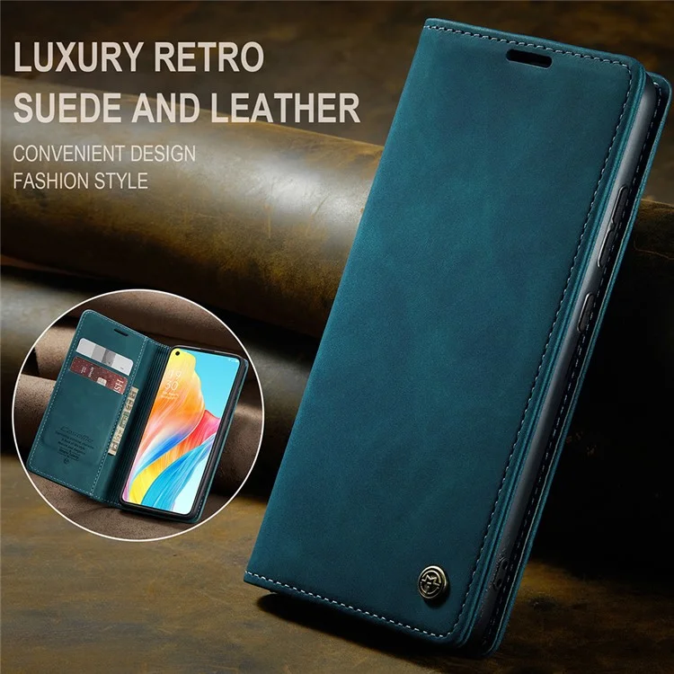 CASEME 013 Series For Oppo A78 4G Case PU Leather Stand Magnetic Closure Phone Cover - Blue-Cellmalls