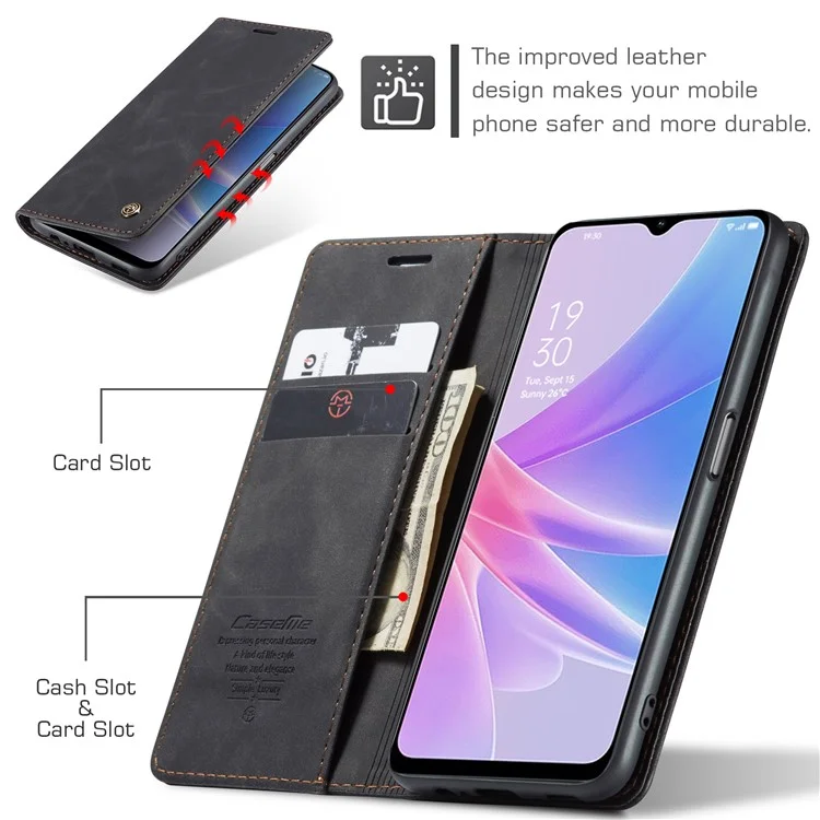 CASEME 013 Series For Oppo A78 5G Multifunction Wallet Phone Case PU Leather Stand Flip Cover - Black-Cellmalls