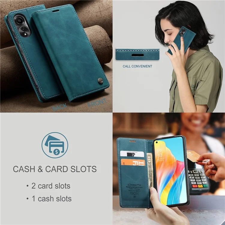 CASEME 013 Series For Oppo A78 4G Case PU Leather Stand Magnetic Closure Phone Cover - Blue-Cellmalls