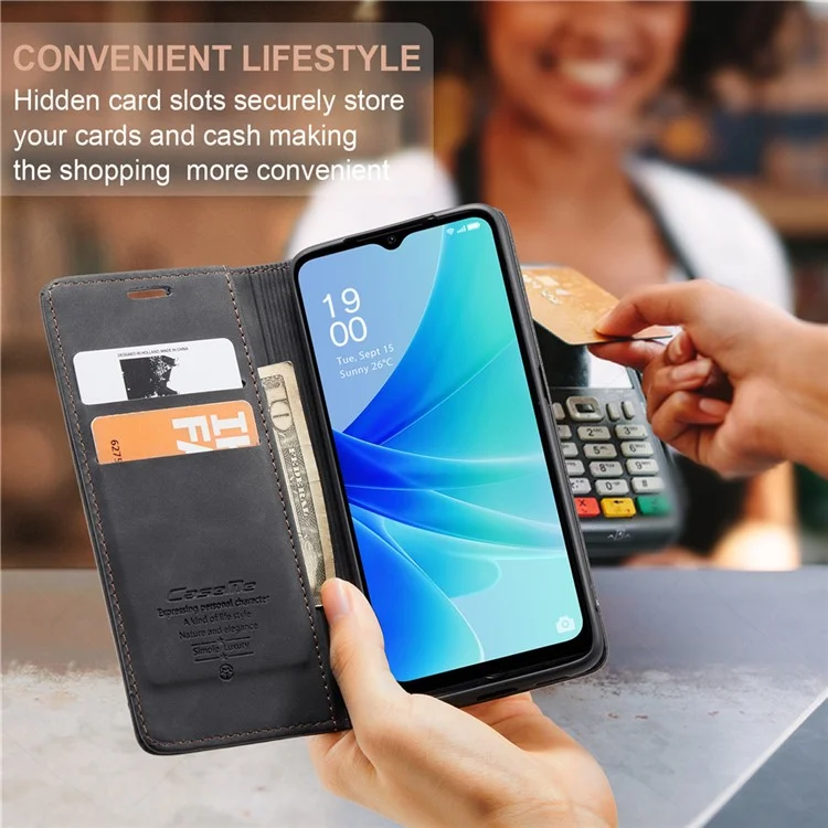 CASEME 013 Series Leather Case for Oppo A57 4G / A57s 4G / A57e 4G / A77 4G / A77s 4G / OnePlus Nord N20 SE 4G Wallet Stand Phone Cover - Black-Cellmalls