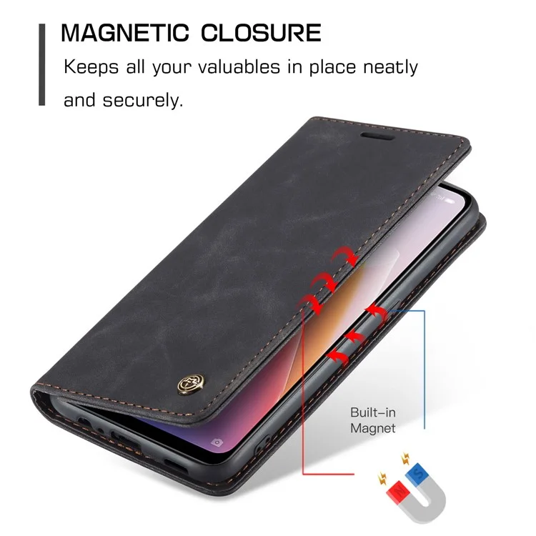 CASEME 013 Series for Oppo A96 5G / Reno7 Z 5G (Global Version)//Reno7 Lite 5G (Global Version) / Reno8 Lite 5G (Global Version) / F21 Pro 5G (Global Version) / Reno8 Z 5G (Global Version) Leather Wallet Phone Stand Case - Black-Cellmalls