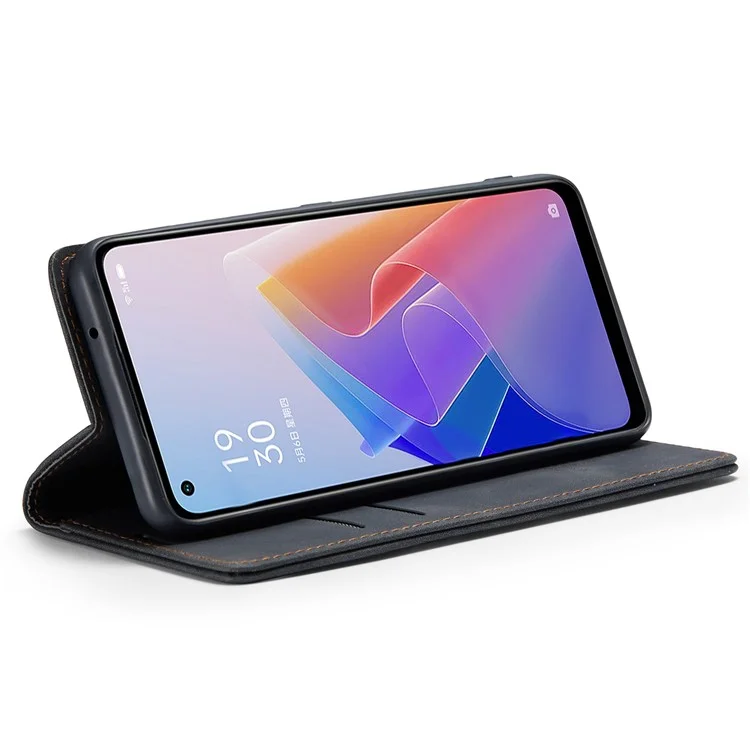 CASEME 013 Series for Oppo A96 5G / Reno7 Z 5G (Global Version)//Reno7 Lite 5G (Global Version) / Reno8 Lite 5G (Global Version) / F21 Pro 5G (Global Version) / Reno8 Z 5G (Global Version) Leather Wallet Phone Stand Case - Black-Cellmalls