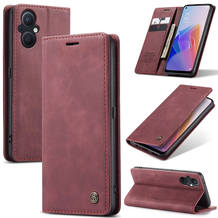 CASEME 013 Series for Oppo A96 5G / Reno7 Z 5G (Global Version)//Reno7 Lite 5G (Global Version) / Reno8 Lite 5G (Global Version) / F21 Pro 5G (Global Version) / Reno8 Z 5G (Global Version) Leather Wallet Phone Stand Case - Black-Cellmalls