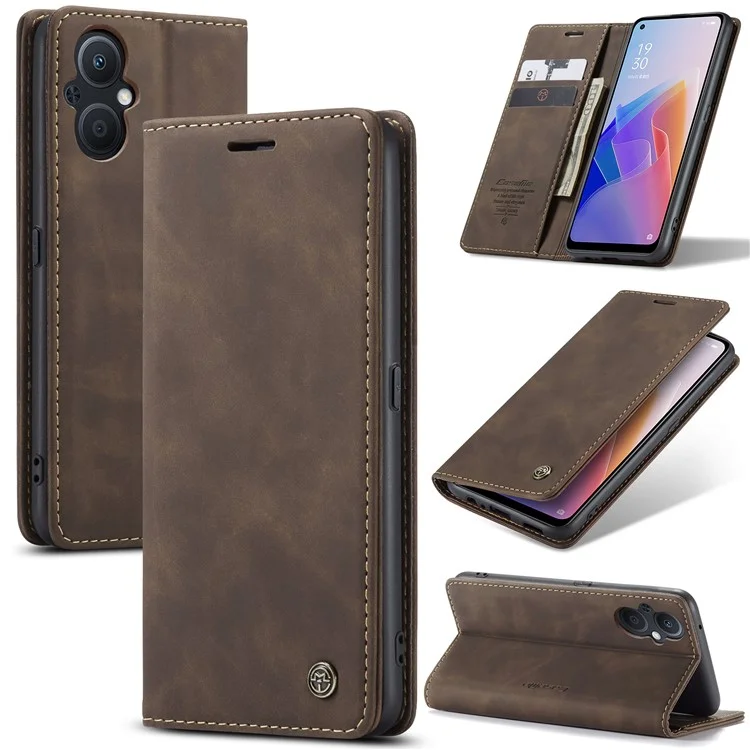 CASEME 013 Series for Oppo A96 5G / Reno7 Z 5G (Global Version)//Reno7 Lite 5G (Global Version) / Reno8 Lite 5G (Global Version) / F21 Pro 5G (Global Version) / Reno8 Z 5G (Global Version) Leather Wallet Phone Stand Case - Black-Cellmalls