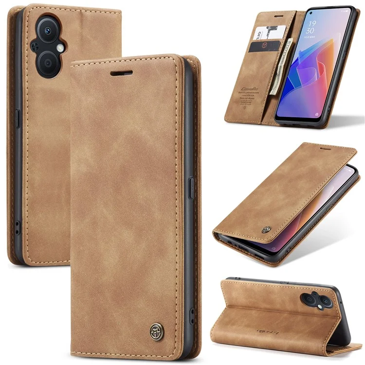 CASEME 013 Series for Oppo A96 5G / Reno7 Z 5G (Global Version)//Reno7 Lite 5G (Global Version) / Reno8 Lite 5G (Global Version) / F21 Pro 5G (Global Version) / Reno8 Z 5G (Global Version) Leather Wallet Phone Stand Case - Black-Cellmalls