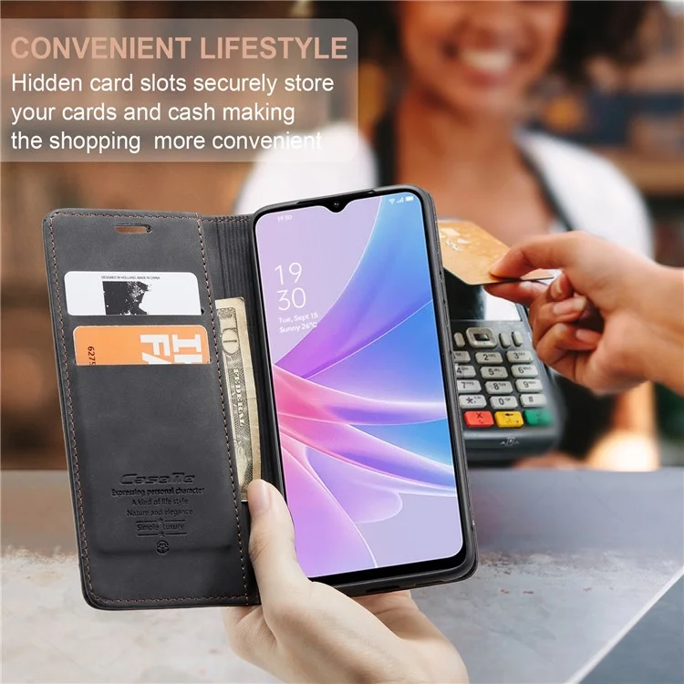 CASEME 013 Series For Oppo A78 5G Multifunction Wallet Phone Case PU Leather Stand Flip Cover - Black-Cellmalls