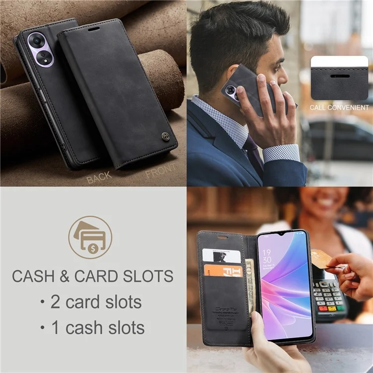 CASEME 013 Series For Oppo A78 5G Multifunction Wallet Phone Case PU Leather Stand Flip Cover - Black-Cellmalls
