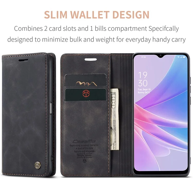 CASEME 013 Series For Oppo A78 5G Multifunction Wallet Phone Case PU Leather Stand Flip Cover - Black-Cellmalls