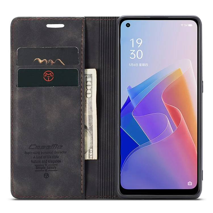 CASEME 013 Series for Oppo A96 5G / Reno7 Z 5G (Global Version)//Reno7 Lite 5G (Global Version) / Reno8 Lite 5G (Global Version) / F21 Pro 5G (Global Version) / Reno8 Z 5G (Global Version) Leather Wallet Phone Stand Case - Black-Cellmalls