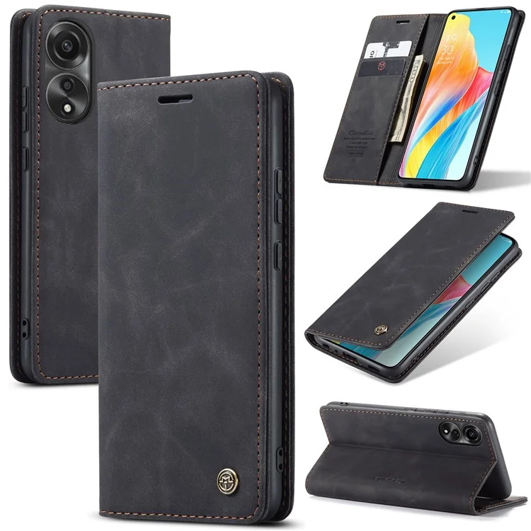 CASEME 013 Series For Oppo A78 4G Case PU Leather Stand Magnetic Closure Phone Cover - Blue-Cellmalls