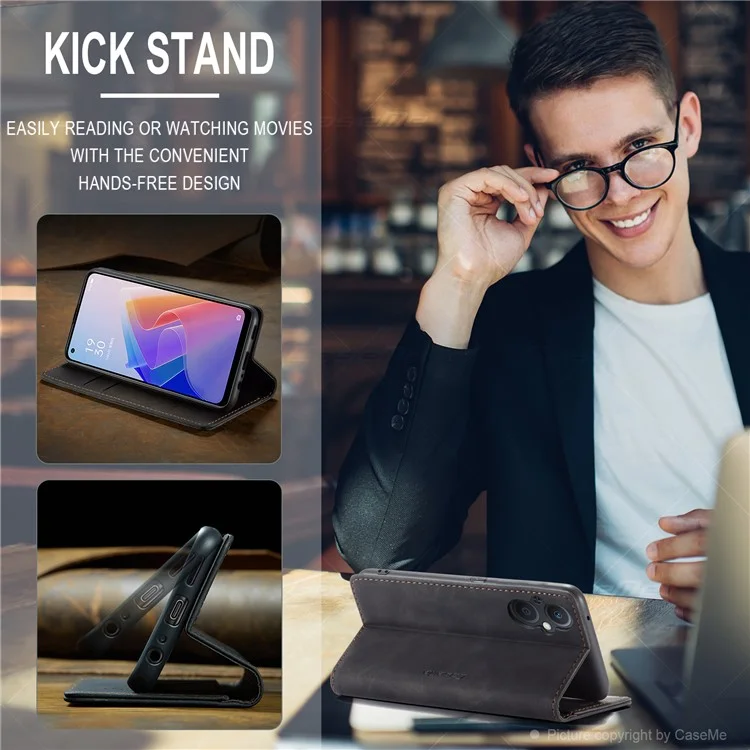 CASEME 013 Series for Oppo A96 5G / Reno7 Z 5G (Global Version)//Reno7 Lite 5G (Global Version) / Reno8 Lite 5G (Global Version) / F21 Pro 5G (Global Version) / Reno8 Z 5G (Global Version) Leather Wallet Phone Stand Case - Black-Cellmalls
