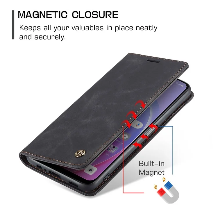 CASEME 013 Series For Oppo A96 4G / A36 / K10 4G / A76 / Realme 9i 4G Case Leather Phone Cover Magnetic Absorption - Black-Cellmalls