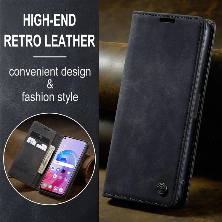 CASEME 013 Series For Oppo A96 4G / A36 / K10 4G / A76 / Realme 9i 4G Case Leather Phone Cover Magnetic Absorption - Black-Cellmalls