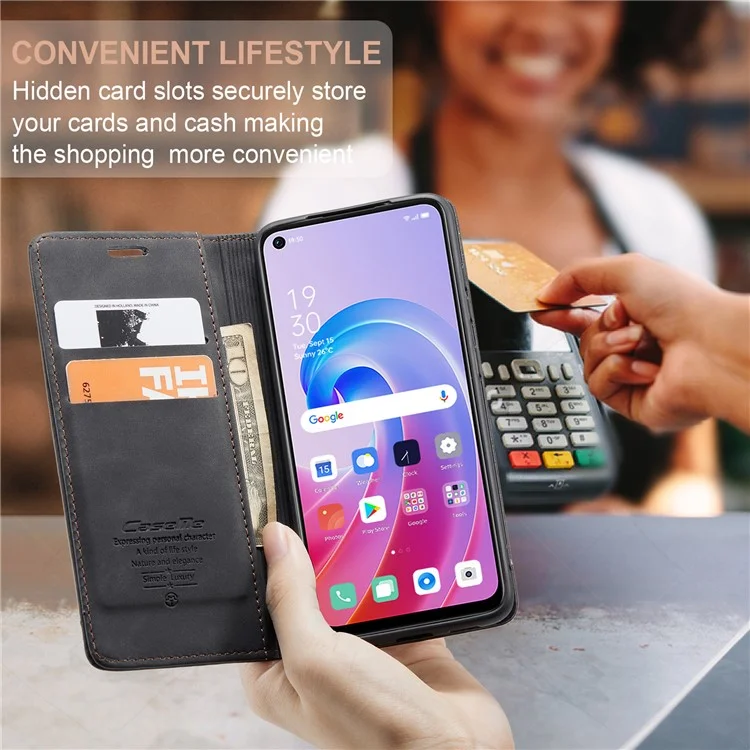 CASEME 013 Series For Oppo A96 4G / A36 / K10 4G / A76 / Realme 9i 4G Case Leather Phone Cover Magnetic Absorption - Black-Cellmalls