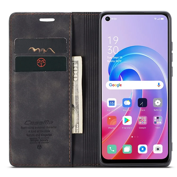 CASEME 013 Series For Oppo A96 4G / A36 / K10 4G / A76 / Realme 9i 4G Case Leather Phone Cover Magnetic Absorption - Black-Cellmalls