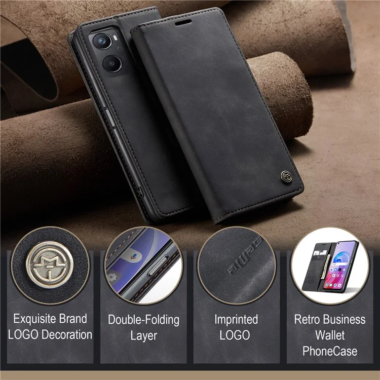 CASEME 013 Series For Oppo A96 4G / A36 / K10 4G / A76 / Realme 9i 4G Case Leather Phone Cover Magnetic Absorption - Black-Cellmalls