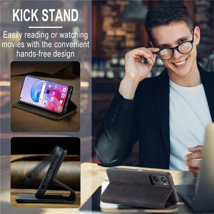 CASEME 013 Series For Oppo A96 4G / A36 / K10 4G / A76 / Realme 9i 4G Case Leather Phone Cover Magnetic Absorption - Black-Cellmalls