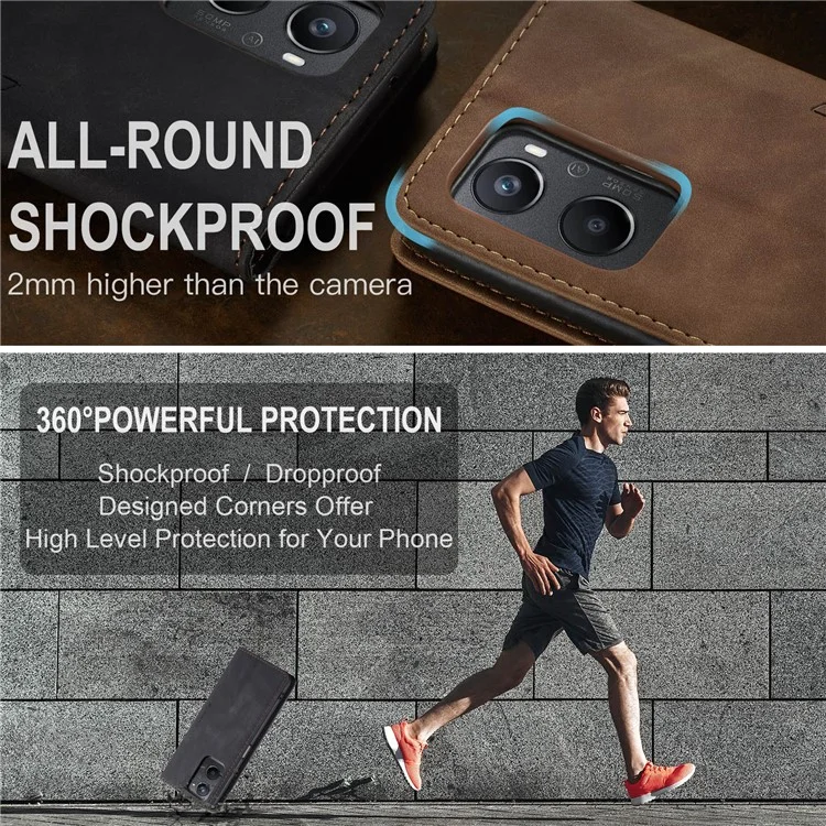 CASEME 013 Series For Oppo A96 4G / A36 / K10 4G / A76 / Realme 9i 4G Case Leather Phone Cover Magnetic Absorption - Black-Cellmalls