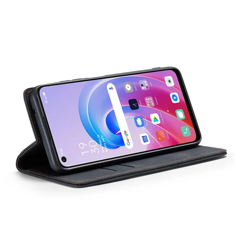 CASEME 013 Series For Oppo A96 4G / A36 / K10 4G / A76 / Realme 9i 4G Case Leather Phone Cover Magnetic Absorption - Black-Cellmalls