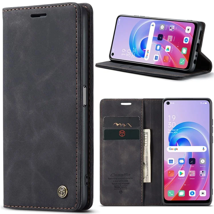CASEME 013 Series For Oppo A96 4G / A36 / K10 4G / A76 / Realme 9i 4G Case Leather Phone Cover Magnetic Absorption - Black-Cellmalls