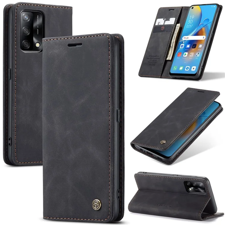 CASEME 013 Series for Oppo F19 / F19s / A74 4G / A95 4G / Reno6 Lite (Global Version) Magnetic Auto-absorbed PU Leather Wallet Case with Stand Function - Black-Cellmalls