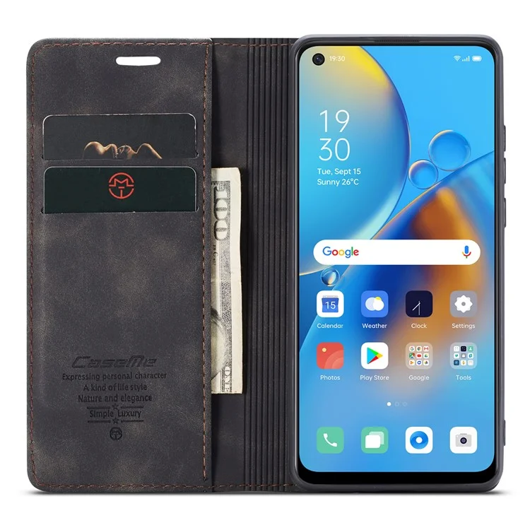 CASEME 013 Series for Oppo F19 / F19s / A74 4G / A95 4G / Reno6 Lite (Global Version) Magnetic Auto-absorbed PU Leather Wallet Case with Stand Function - Black-Cellmalls