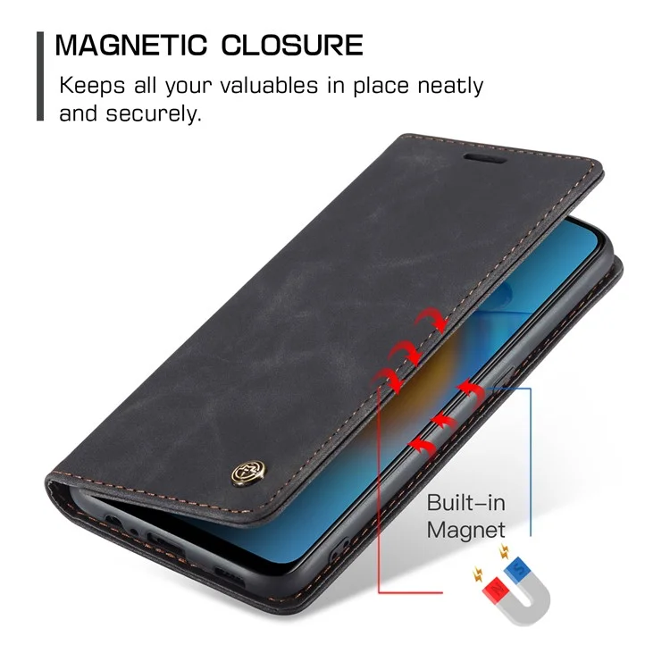 CASEME 013 Series for Oppo F19 / F19s / A74 4G / A95 4G / Reno6 Lite (Global Version) Magnetic Auto-absorbed PU Leather Wallet Case with Stand Function - Black-Cellmalls