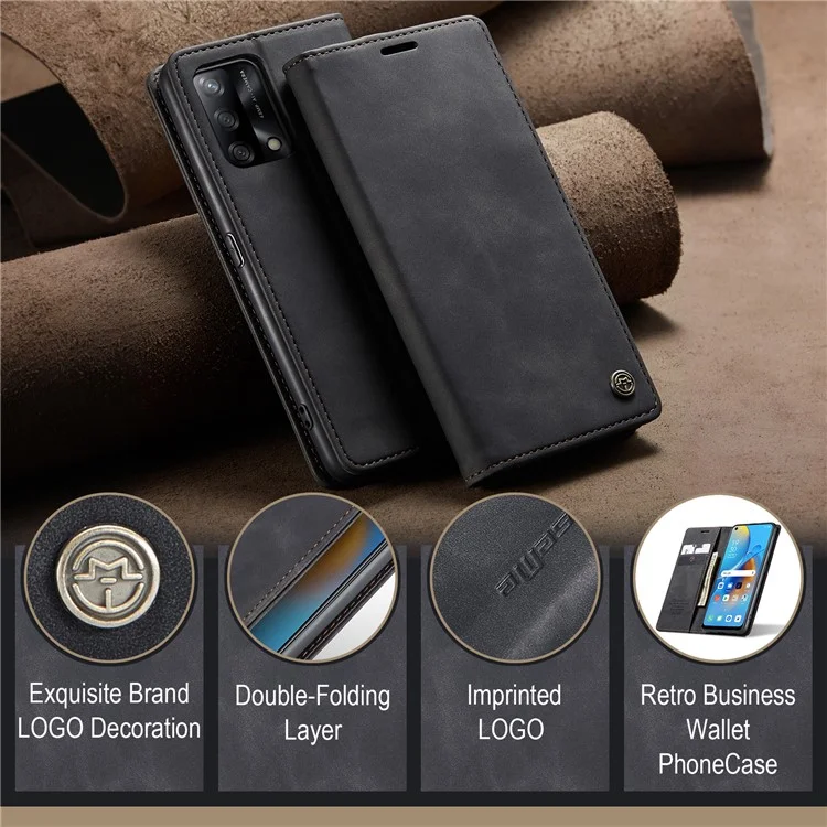 CASEME 013 Series for Oppo F19 / F19s / A74 4G / A95 4G / Reno6 Lite (Global Version) Magnetic Auto-absorbed PU Leather Wallet Case with Stand Function - Black-Cellmalls