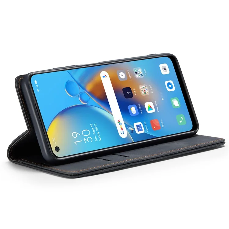CASEME 013 Series for Oppo F19 / F19s / A74 4G / A95 4G / Reno6 Lite (Global Version) Magnetic Auto-absorbed PU Leather Wallet Case with Stand Function - Black-Cellmalls