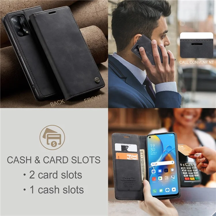 CASEME 013 Series for Oppo F19 / F19s / A74 4G / A95 4G / Reno6 Lite (Global Version) Magnetic Auto-absorbed PU Leather Wallet Case with Stand Function - Black-Cellmalls