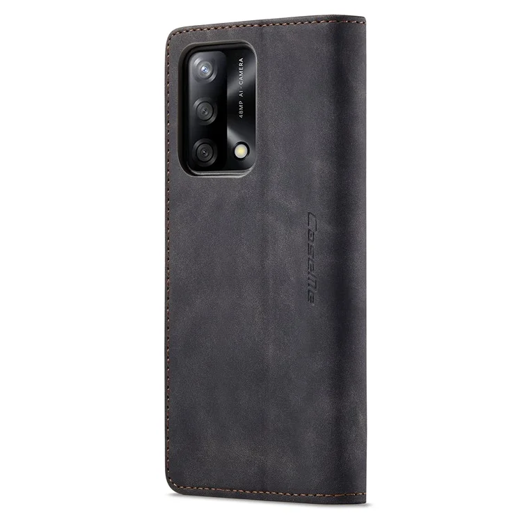 CASEME 013 Series for Oppo F19 / F19s / A74 4G / A95 4G / Reno6 Lite (Global Version) Magnetic Auto-absorbed PU Leather Wallet Case with Stand Function - Black-Cellmalls
