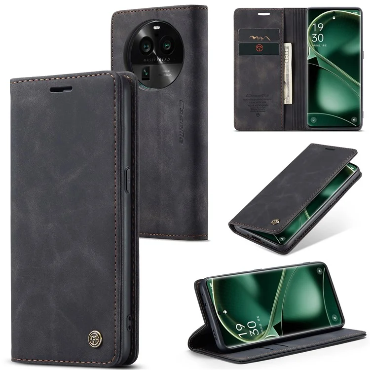 CASEME 013 Series For Oppo Find X6 PU Leather Phone Case Wallet Stand Protective Cover - Black-Cellmalls