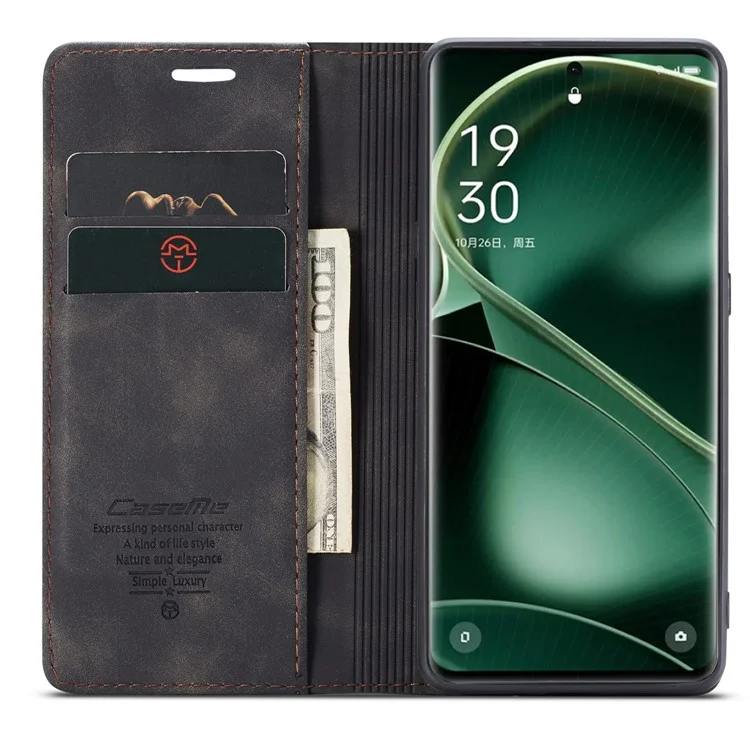 CASEME 013 Series For Oppo Find X6 PU Leather Phone Case Wallet Stand Protective Cover - Black-Cellmalls