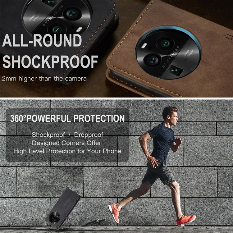 CASEME 013 Series For Oppo Find X6 PU Leather Phone Case Wallet Stand Protective Cover - Black-Cellmalls