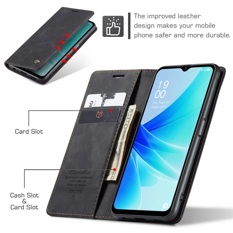 CASEME 013 Series Leather Case for Oppo A57 4G / A57s 4G / A57e 4G / A77 4G / A77s 4G / OnePlus Nord N20 SE 4G Wallet Stand Phone Cover - Black-Cellmalls