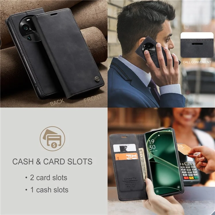 CASEME 013 Series For Oppo Find X6 PU Leather Phone Case Wallet Stand Protective Cover - Black-Cellmalls