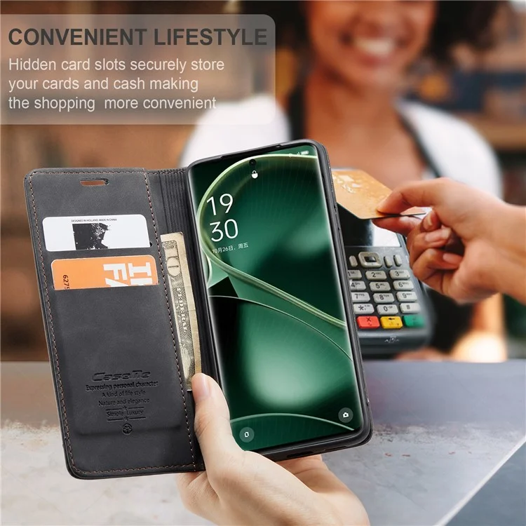 CASEME 013 Series For Oppo Find X6 PU Leather Phone Case Wallet Stand Protective Cover - Black-Cellmalls