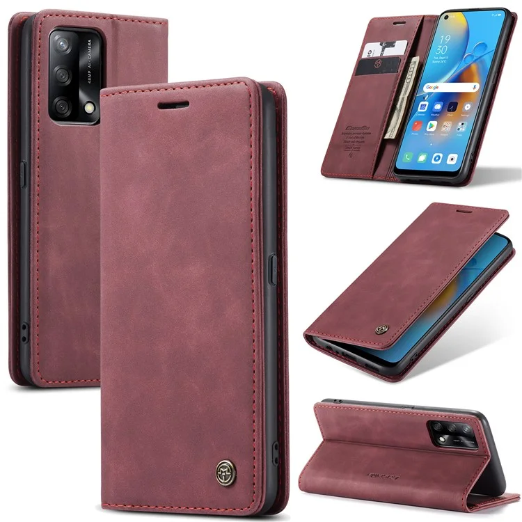 CASEME 013 Series for Oppo F19 / F19s / A74 4G / A95 4G / Reno6 Lite (Global Version) Magnetic Auto-absorbed PU Leather Wallet Case with Stand Function - Black-Cellmalls